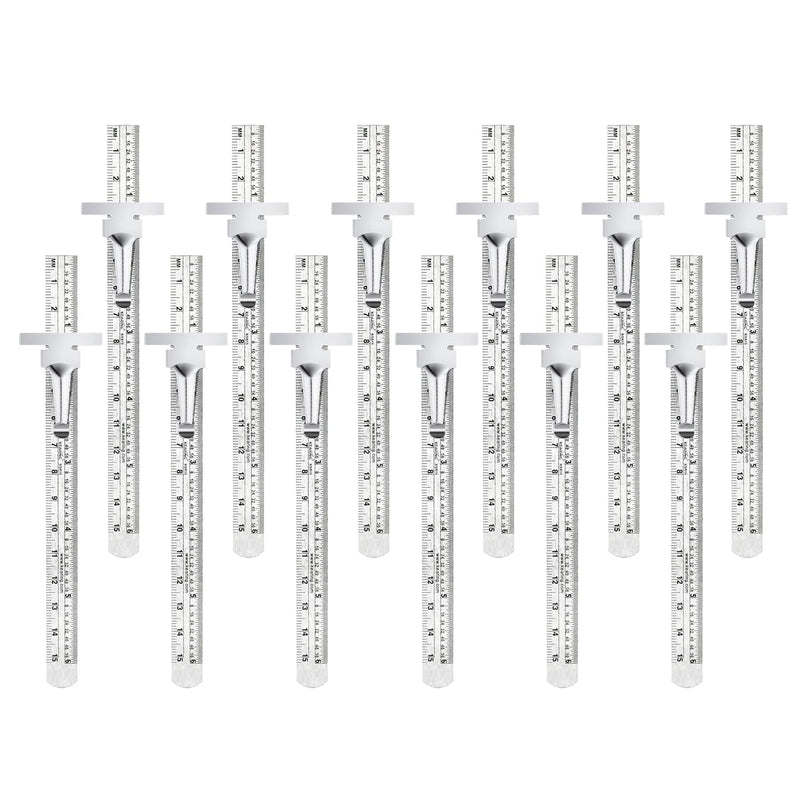 KEARING 6" Pocket Ruler Stainless Steel with Clip Depth Gauge, 12PCS | Stainless steel 12-pack 6" pocket rulers. Dual metric 15cm scales, detachable clip depth gauge & back conversion chart