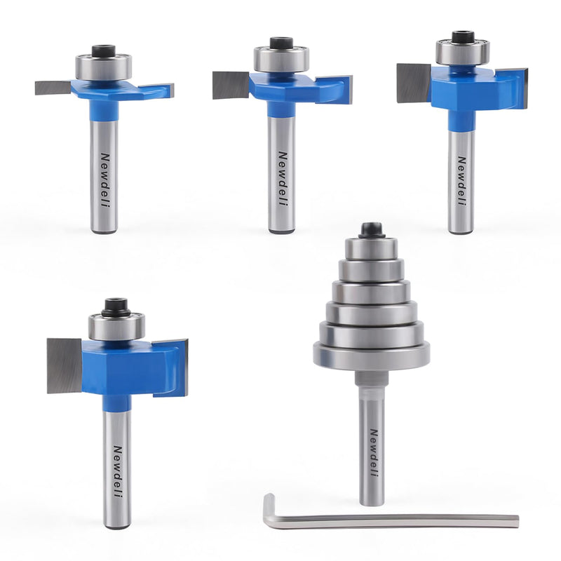 [Australia - AusPower] - Newdeli Rabbet Router Bit Set 1/4 Inch Shank - 4Pcs Rabbeting Router Bits?1/8",1/4",3/8", 1/2" Height? with 6 Bearings Set (1/2", 5/8", 3/4", 7/8", 1", 1-1/8" Bearings) - Wood Biscuit Slot Cutters 4Pcs Rabbet Router Bits-6 Bearings-1/4" Shank 