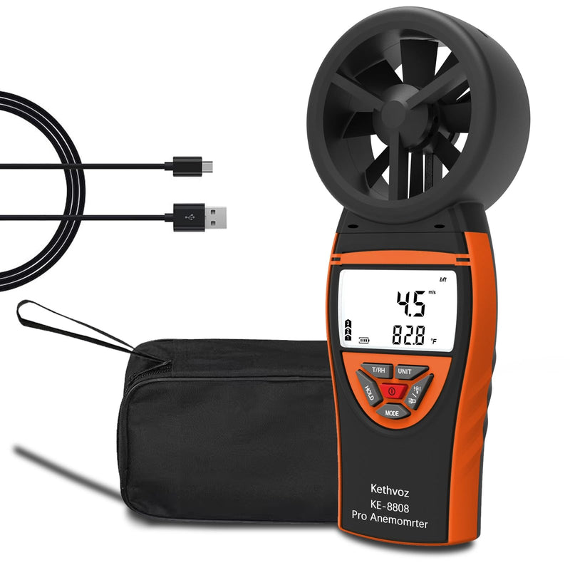 [Australia - AusPower] - Handheld Vane Anemometer Air Flow Tester, Kethvoz Digital Wind Speed Meter Measure Air Velocity 0.3~30m/s, Test Temperature Humidity, Portable Carrying Case Included 