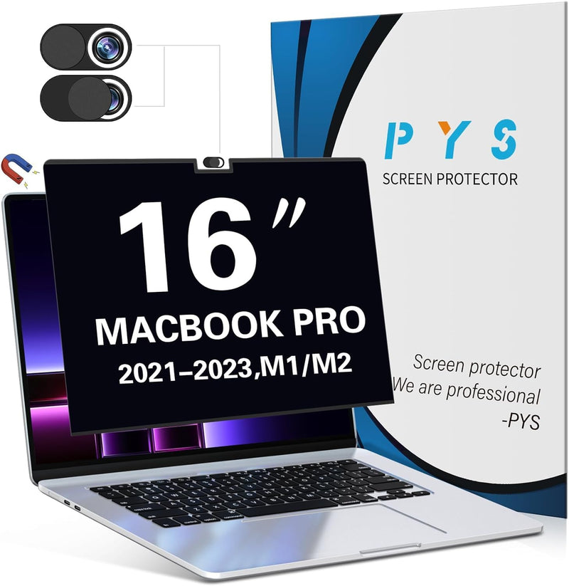 [Australia - AusPower] - PYS Magnetic Privacy Screen Protector for MacBook Pro 16 Inch (2021-2023,M1,M2,M3,Pro,Max) + Camera Cover Slide 2 Pack and Trackpad Protector 2 Pack – [Matte Anti-Glare] [Reduces Blue Light] MacBook Pro 16 Inch (2021-2023,M1,M2) 