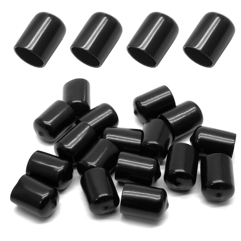 [Australia - AusPower] - 24 Pcs Round Rubber End Caps, 4/5" (20mm) ID Vinyl Flexible Screw Thread Protectors, Black Bolt End Caps for Metal Tubing Rod Bolt 20mm 24 