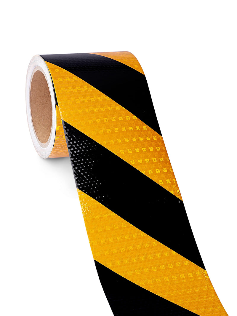Reflective Tape, Waterproof Self Adhesive Dot Reflective Tape Outdoor Safety Caution Reflector for Trailers, Bikes, Cars（Black Yellow, 4 Inch x 32.8 Feet） Black Yellow