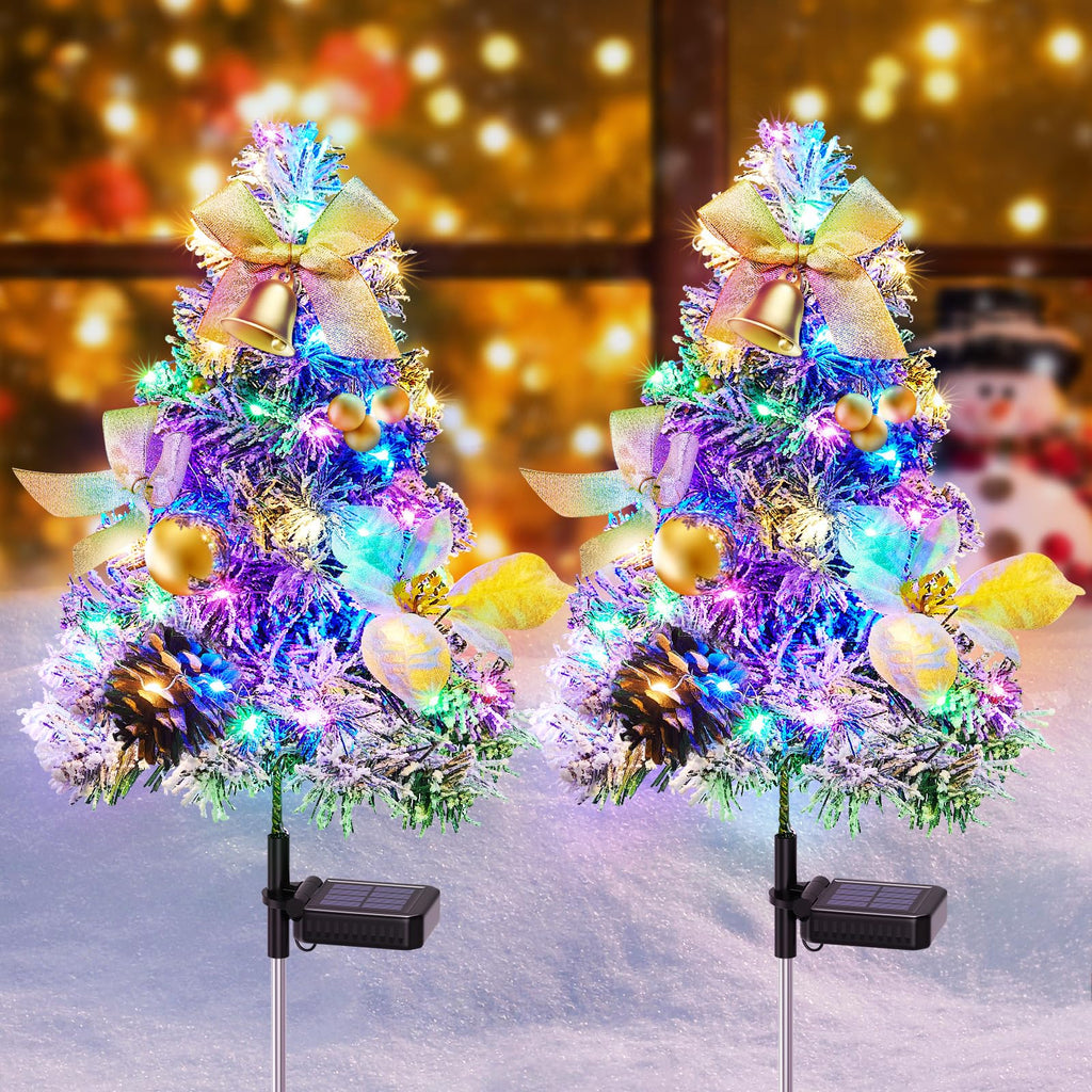 [Australia - AusPower] - Christmas Decorations Outside Solar Christmas Tree Pathway Lights, 2 Pack AHAORIGIN 60 LED Colorful Solar Christmas Lights with Pretty Decorations & 2 Lighting Modes, Xmas Decorations for Outdoor Yard White&gold 