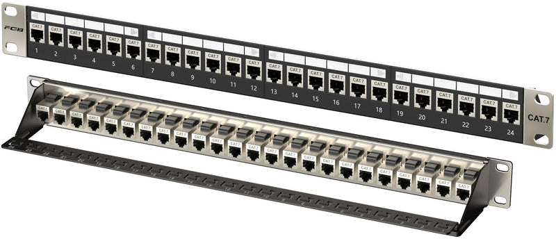 FGB 10Gbps Patch Panel 24 Port Cat7 with Shielded RJ45 Keystone Coupler 1U | 19" Rack Mount 10Gbps 600MHz STP Patch Panel with Backbar Network Patch Panel for Gigabit Network Switch Cat 7