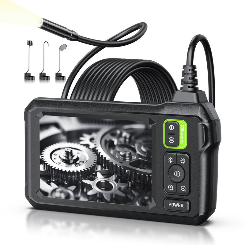 [Australia - AusPower] - Endoscope Camera with Light, 4.3" Inspection Camera, 1920P HD Borescope Camera with 8 LED Lights, IP67 Waterproof Snake Sewer Camera, 16.4FT Semi-Rigid Cord Drain Pipe Camera Cool Gadgets Tool green 