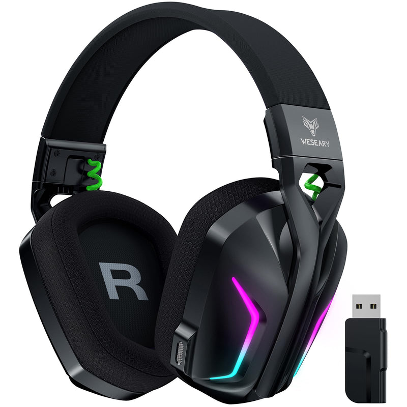 [Australia - AusPower] - 7.1 Wireless Gaming Headset with Microphone for PS4, PS5, PC, Switch, Mac, 2.4GHz Bluetooth Gaming Headphones with Crystal-Clear Mic, 50Hr Battery, Cool RGB Black Standard-Wireless 