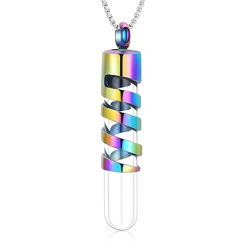 Oinsi Clear Glass Tube Cremation Urn Jewelry Ashes Holder Necklace Keepsake Memorial Pendant Including Box/Fill Kits Colorful