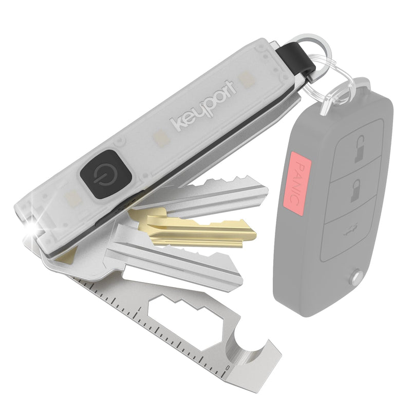 EDC Key Organizer Bundle - Compact Key Holder + Mini-Flashlight + 10-in-1 Keychain Multitool + Lost & Found - Premium Pocket Tool - Unique Gift for Men - Keyport Pivot 2.0 Essential Plus Kit (Silver) Silver