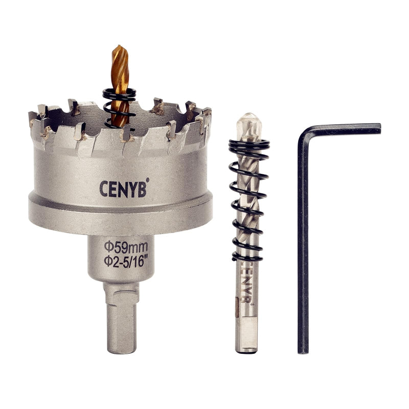 [Australia - AusPower] - 2-5/16" (59mm) Tungsten Carbide Tipped Hole Saw with 2Pcs Titanium-Plated Pilot Drill Bits for Hard Metal,Stainless Steel,Iron,Aluminum Alloy,Wood and Plastic 59mm | 2-5/16" 