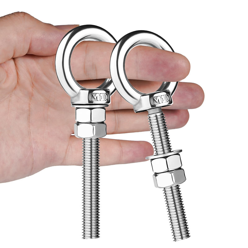 [Australia - AusPower] - M10 Shoulder Eye Bolts 2.75"X3/8" Premium Stainless Steel with 2 Nuts and 1 Washer Heavy Duty Eyebolts for Versatile Use 2 Pack 