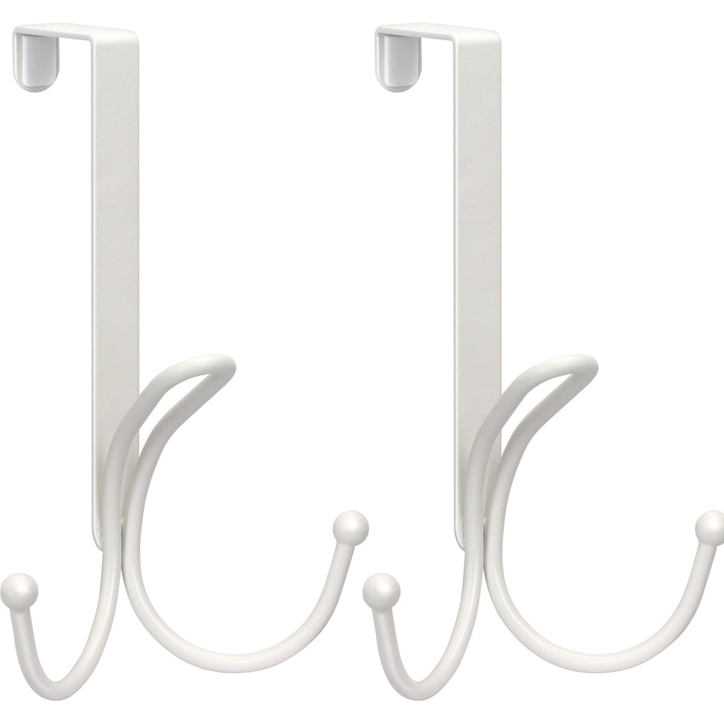 FYY Over The Door Hooks - 2 Pack Door Hangers with Sponge Pad Prevent Scratches Heavy Duty Organizer Hooks for Living Room, Bathroom, Bedroom, Kitchen Hanging Clothes, Robe, Towels, Hats, Bags White