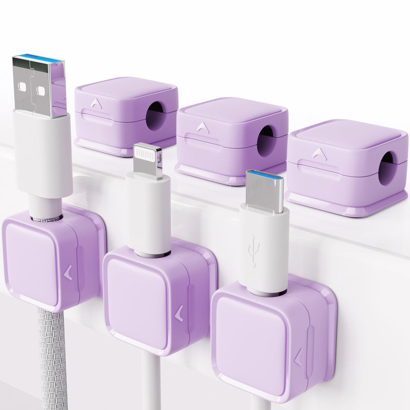 [Australia - AusPower] - smofish Cord Organizer Holder, 6 Pack Magnetic Desk Cable Clips Management, Hide Phone Charging Cable Keeper, Strong Adhesive Wire Charger Holder for Nightstand, Kitchen Appliances, Office Supplies purple 