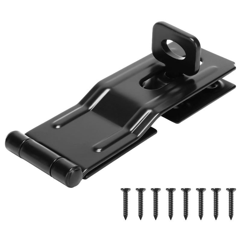 [Australia - AusPower] - Swivel Staple Safety Hasps, 4-1/2" Gate Door Hasp Latch with Twist Knob Safety Padlock Clasp Lock for Fence, Gate, Cabinet, Barn Door, Shed, Black 1 Pack 