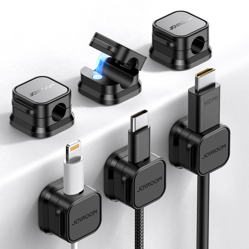 [Australia - AusPower] - 6 Pack Magnetic Cable Clips [Cable Smooth Adjustable] Cord Holder, Under Desk Cable Management, JOYROOM Adhesive Wire Holder Keeper Organizer for Home Office Desk Phone Car Wall Desktop Nightstand Black 