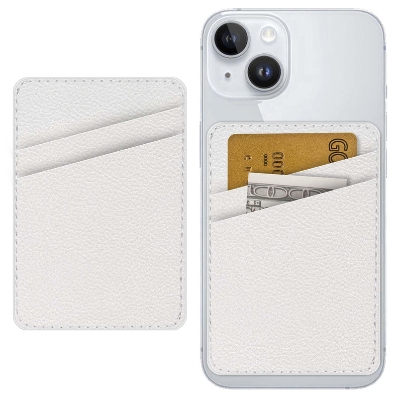 [Australia - AusPower] - Leather Phone Card Holder Phone Wallet, Stick Back Phone Wallet Sticker Stylish Phone Case Credit Card Holder, Suitable for iPhone, Samsung, Android and Most Smart Phones. White Silver 