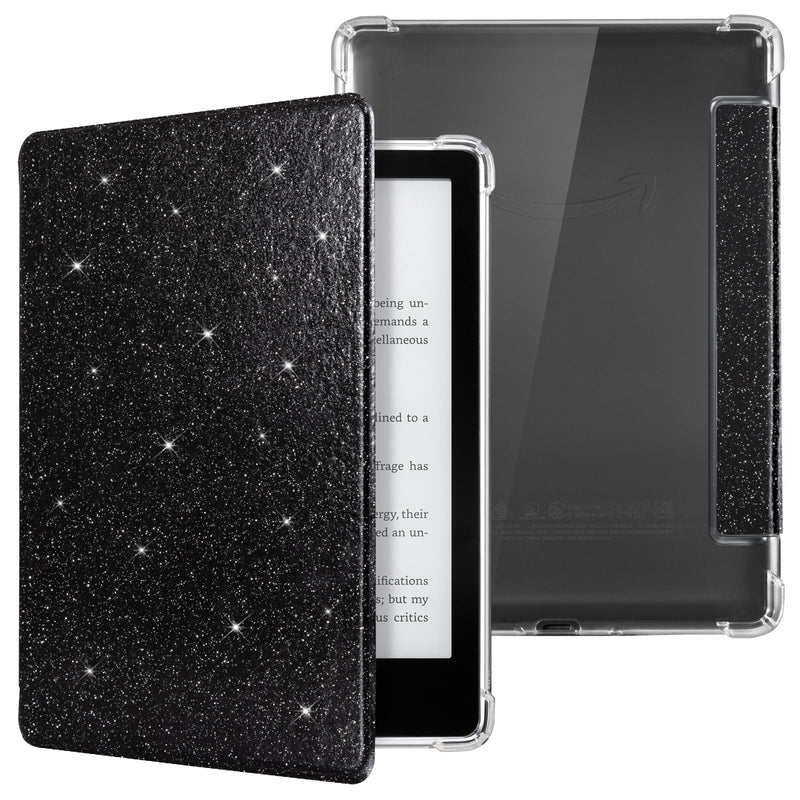 [Australia - AusPower] - CoBak Case for Kindle Paperwhite - New PU Leather Cover and Clear Soft Silicone Back Cover with Auto Sleep Wake Feature for Kindle Paperwhite Signature Edition (6.8" 11th Generation 2021 Released) L-Glitter Black 