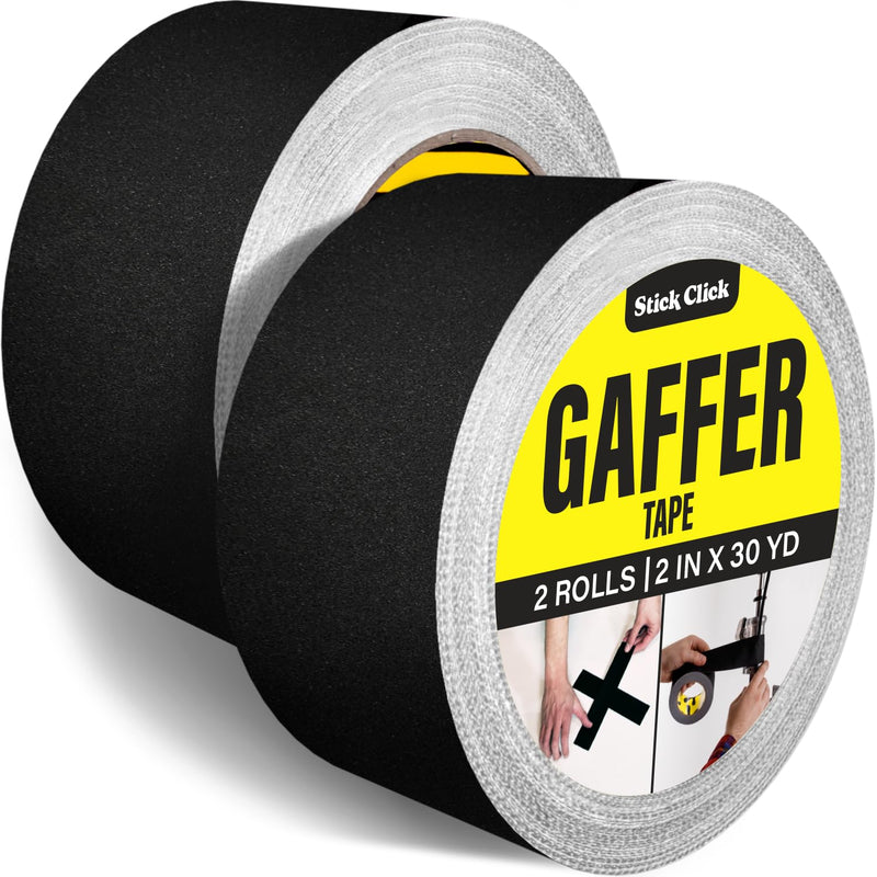 [Australia - AusPower] - Black Gaffers Tape - 2 Inch x 30 Yards - Gaff Tape 2 Roll Pack - Gaffer Tape - Non-Reflective, Easy Tear, Waterproof, No Residue Tape - Floor Tape for Electrical Cords, Photography - Black Fabric Tape 