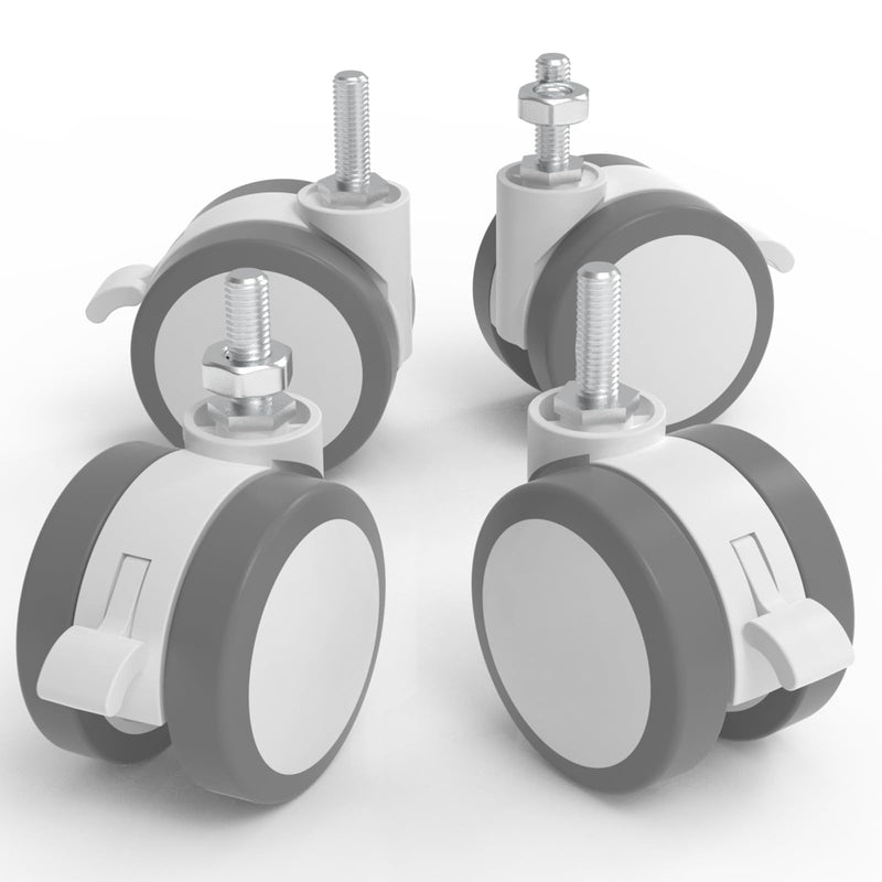 [Australia - AusPower] - JOY worker Lockable Stem Caster Wheels Set of 4, Metric M8 Nylon Threaded Swivel Caster, 2.5 Inch Stem Casters Replacement for Standing Desk & Mobile Desk, Each Load Capacity 110lbs, White 