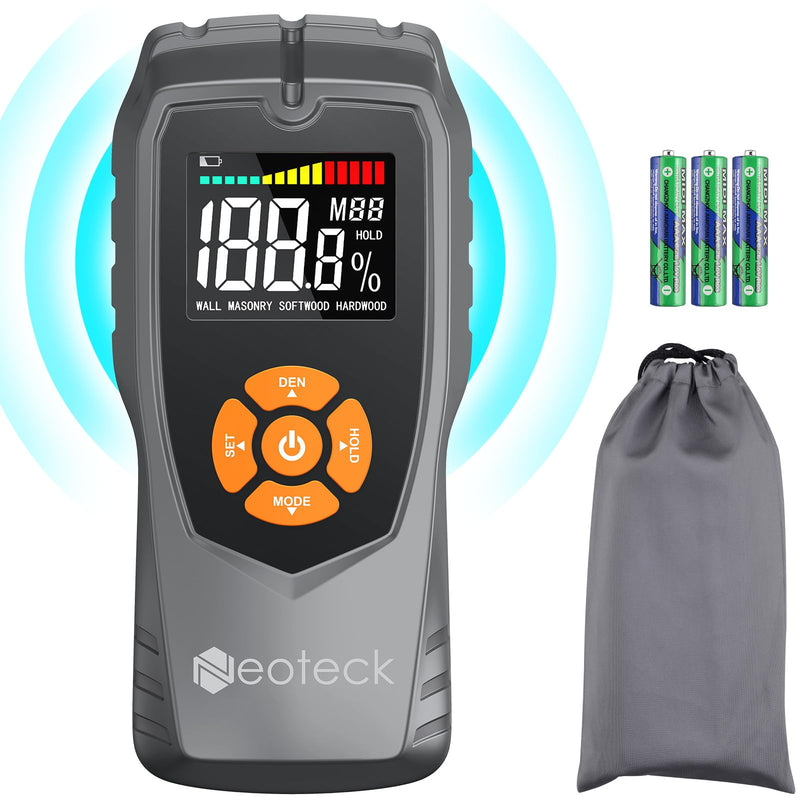 [Australia - AusPower] - Neoteck Pinless Moisture Meter Non-Destructive Wood Moisture Meter Wood Moisture Detector with LCD Display Sound Alarm for Walls, Drywall, Wood, Masonry, Woodworking, Plaster, Floor, Concrete 