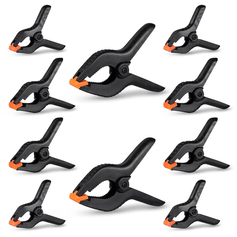 [Australia - AusPower] - 10 Pack Spring Clamps Heavy Duty - Assorted Sizes Spring Clips Plastic 6.5 Inches, 4.5 Inches, 3.5 Inches Set - Backdrop Clips Small Clamps For Crafts Woodworking Background 