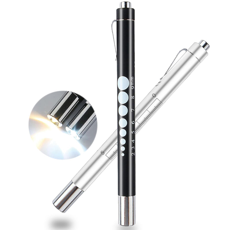 [Australia - AusPower] - Pen Lights for Nurses,2 Pack Medical Pen Light with Pupil Gauge and Ruler, Warm White & Cool White Light LED Penlight for Nursing Students Doctors (Black/White) 1black1white 
