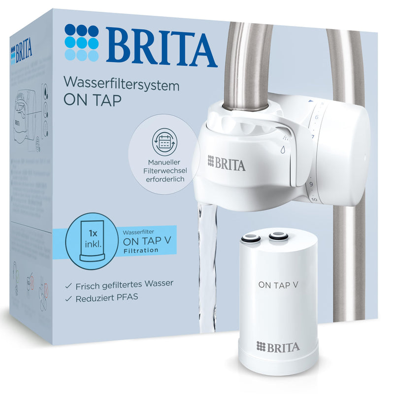 Brita On Tap Water Filter System 1 x V Filter | (600L) Analog filter change display, reduces PFAS, chlorine, coarse & fine particles and heavy metals such as lead & copper 1 Stk.