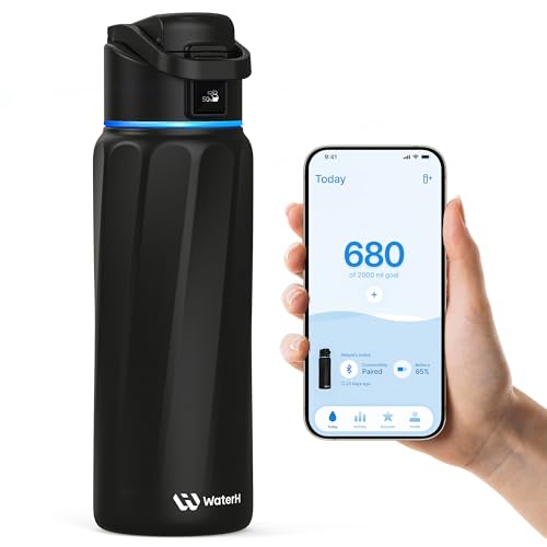 WaterH BOOST Smart Water Bottle Tracker with Reminder to Drink Water, 32oz Black 32 ounces