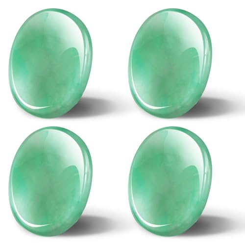 Roowest 4 Pcs Thumb Worry Stone for Anxiety, Green Aventurine Quartz, Oval