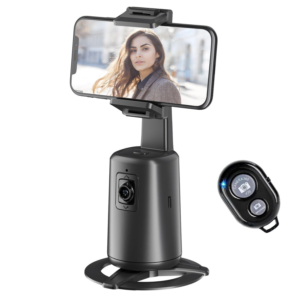 [Australia - AusPower] - Auto Face Tracking Tripod - 360° Rotation Auto Tracking Phone Holder, No App, Phone Camera Mount with Remote and Gesture Control, Rechargeable Smart Shooting Holder for TIK Tok, Vlog, YouTube Video Black-1 