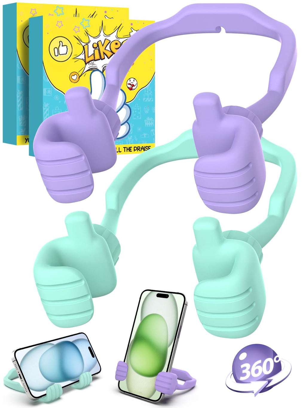[Australia - AusPower] - Cell Phone Stand Thumbs Up Lazy Phone Stand - 2 Pack Phone Holder 2024 College Graduation Gifts for Her Him Cellphone iPhone Stand for Desk Birthday Gifts for Teens Girls Boys Adults Women Men Wife Purple & Green 