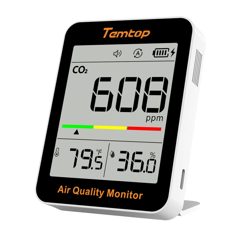 Temtop C1 CO₂ Meter with CO2 Monitor, Thermometer & Hygrometer - Precise Measurement for Air Quality in Home, Office, School Without APP CO₂ Temp. & Humidity