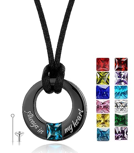 YOUFENG Birthstones Urn Necklaces for Ashes Round Cremation Pendant Urns for Human Ashes Memorial Keepsake Locket Jewelry All December