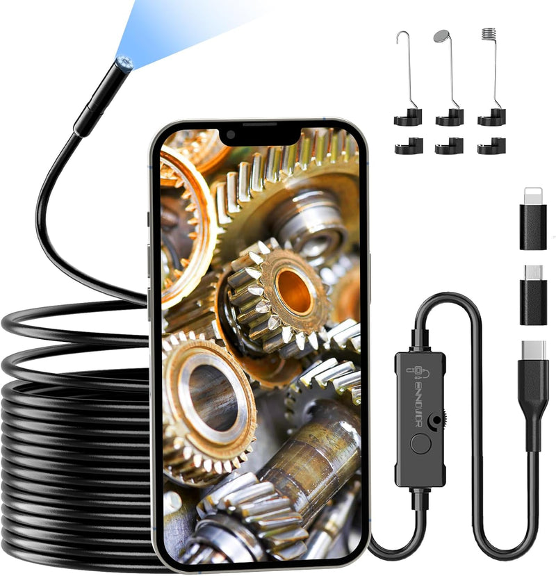 [Australia - AusPower] - 1920P HD 16.4ft Endoscope Camera with 8 LED Lights, iOS & Android Interface for Phones & Tablets, IP67 Waterproof Borescope, 7.9mm Semi-Rigid Inspection Camera for Drain Pipes, Car Engines, Walls 