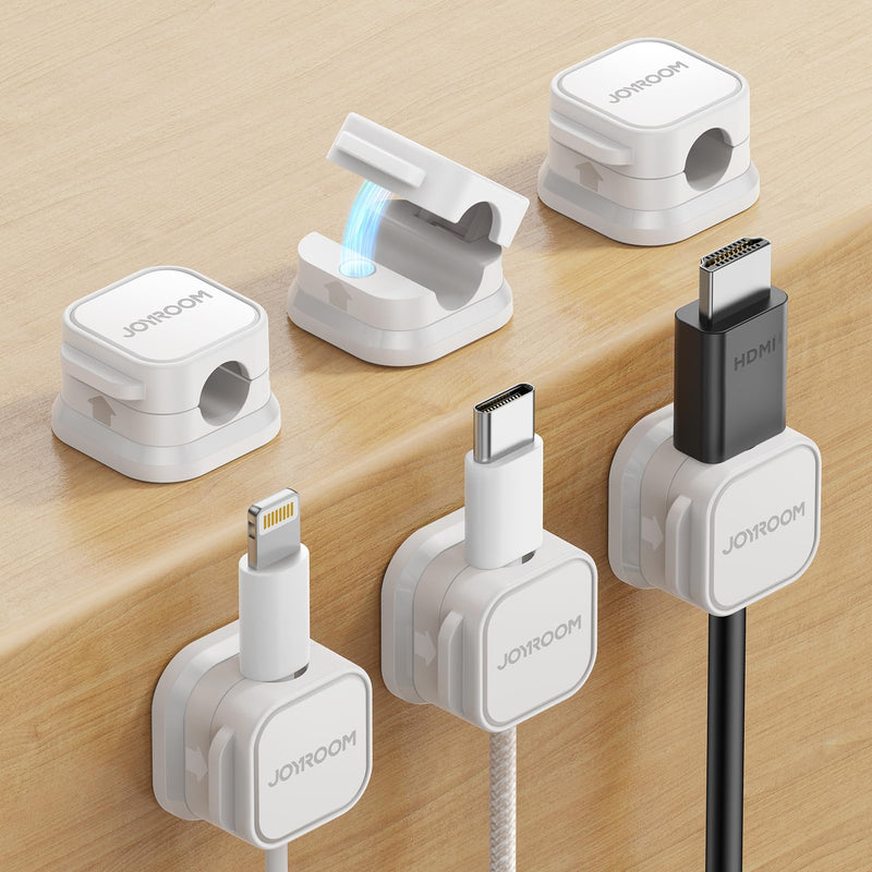 [Australia - AusPower] - 6 Pack Magnetic Cable Clips [Cable Smooth Adjustable] Cord Holder, Under Desk Cable Management, JOYROOM Adhesive Wire Holder Keeper Organizer for Home Office Desk Phone Car Wall Desktop Nightstand White 