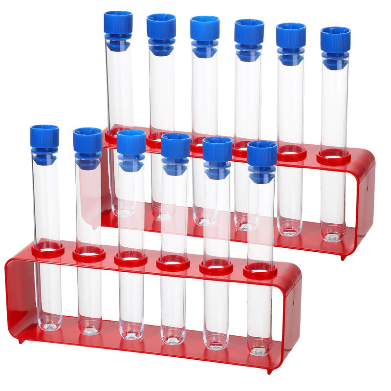 [Australia - AusPower] - 2 Sets Test Tubes with Rack Clear Plastic Test with Caps and 6 Holes Holder Rack Nurse Party Decorations Shot Tubes for Scientific Experiments Party Favors Candy(Red,Integrated) Red Integrated 