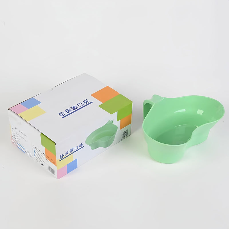 [Australia - AusPower] - 300ml Oral Care Basin Cup with Hanging Handle Design Inward Curved Vomit Bowl Tooth Brushing Tray for Elderly Bedridden 