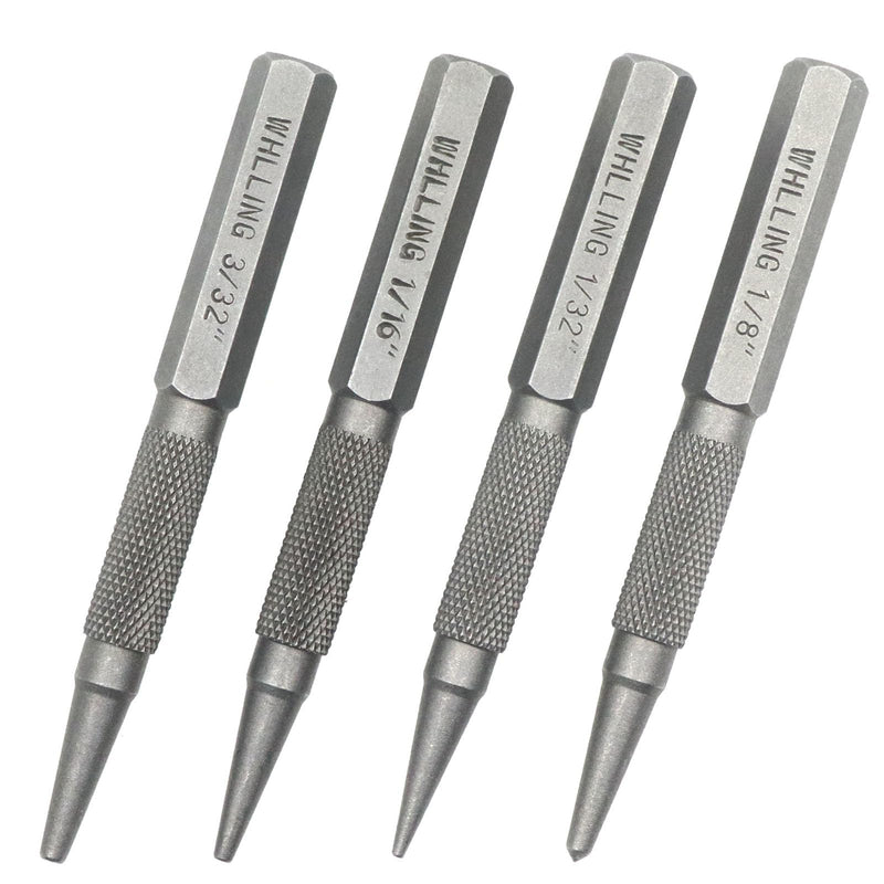 [Australia - AusPower] - 4-Piece Nail Setter Punch and Center Punch Set, Heat Treated Alloy Steel with Knurled Grip Most Commonly Used Sizes for Carpenters Woodworkers 