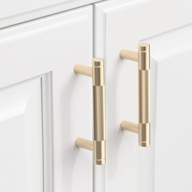 9BUILD 10 Pack Knurled Cabinet Pulls 3 Inch Brushed Brass Kitchen Cabinet Handles Cabinet Hardware Kitchen Handles for Cabinets Gold Drawer Pulls T Bar Drawer Handle 3"/76MM Hole Center