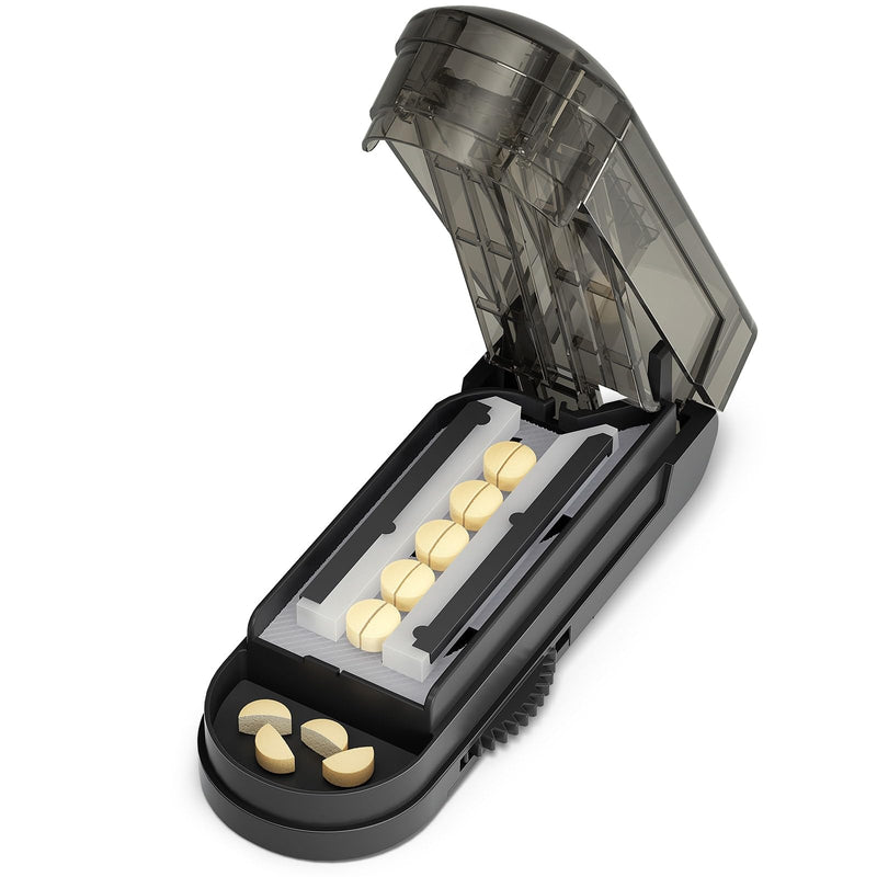 [Australia - AusPower] - ONE PIX Pill Cutter Splitter for Small and Tiny Pills, Pill Cutter for Cutting Multiple Pills at a Time in Half, Pill Cutter for Small or Large Pills with Hidden Sharp Stainless Steel Blade, Grey 