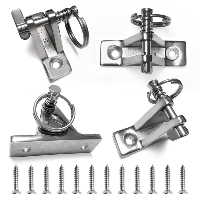 4 Pack Bimini Top Deck Hinge Hardware,with Pin and Ring,316 Stainless Steel, Installation 12 Screws,Fit 0.32" THK Eye Silver 0.32in