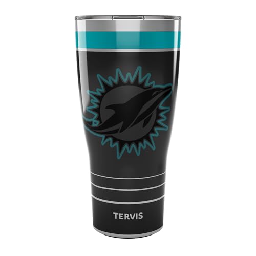 Tervis Traveler NFL Miami Dolphins - Night Game Triple Insulated Tumbler Travel Cup Keeps Drinks Cold & Hot, 30oz, Stainless Steel