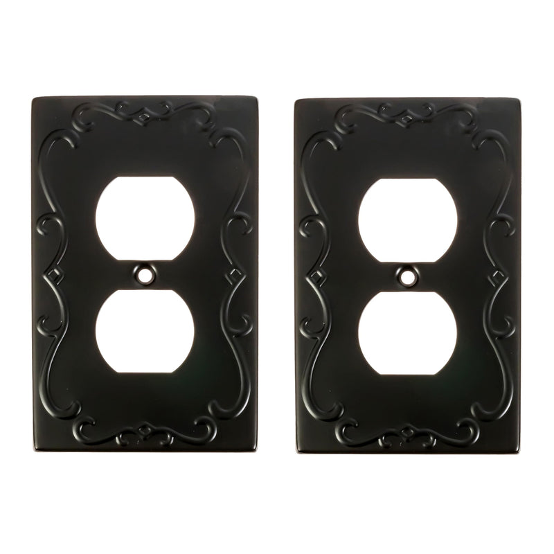 [Australia - AusPower] - SleekLighting | Wall plates Decorative Regal Scrollwork Black | Electric Outlet and Switch Covers| Style: 1 Gang Duplex (2 Pack) 1 Duplex 