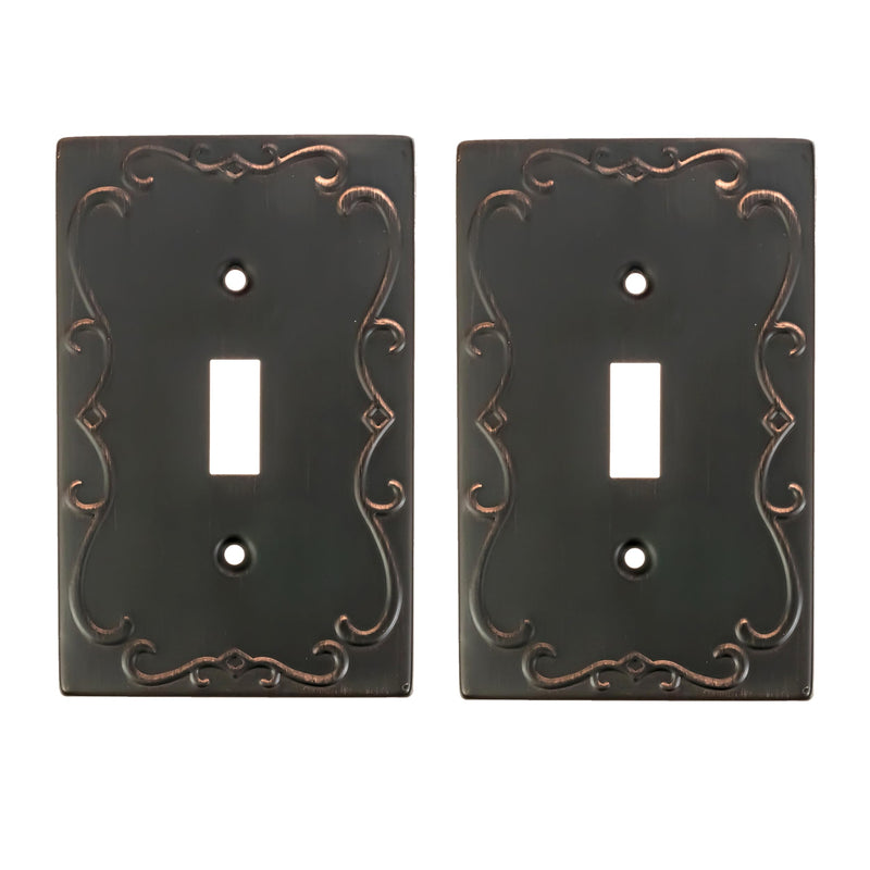 [Australia - AusPower] - SleekLighting | Wall plates Decorative Regal Scrollwork Oil Rubbed Bronze | Electric Outlet and Switch Covers| Style: 1 Gang Toggle (2 Pack) 1 Toggle 