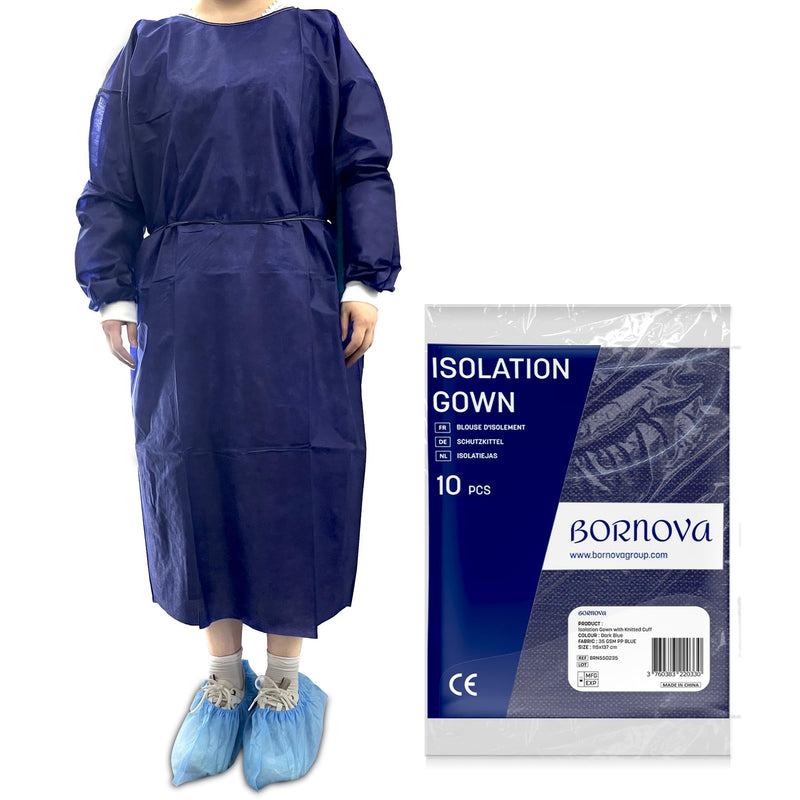 Pack of 10 - Patient Gown & Insulation Gowns - Disposable Protective Gown / Visitor Gowns - Hospital Gown - Protective Gown for Care - PP Fleece - Universal Size - Light Blue - 35 g/m² - BORNOVA