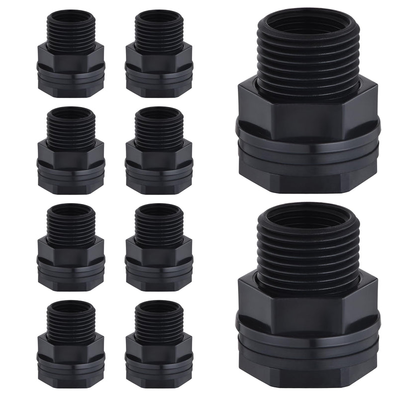 [Australia - AusPower] - 10 Pack Bulkhead Fitting, Garden Hose Threaded 3/4 Inch Male GHT x 1/2 Inch Female NPT Double Threaded Bulkhead Water Tank Connector for Rain Barrels Water Tank Pond Aquarium Tubs Pools Spigot 