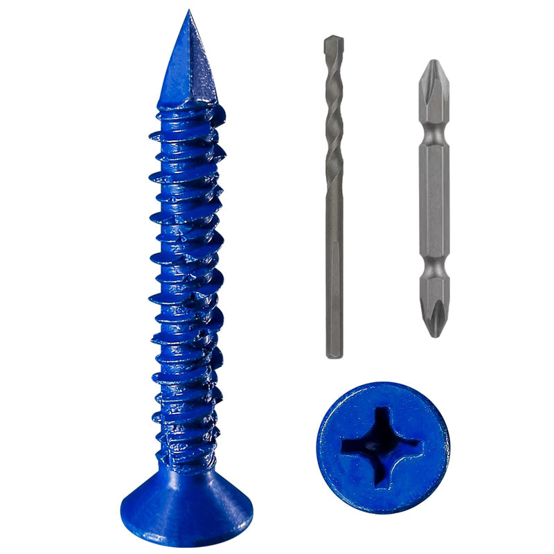 [Australia - AusPower] - WenSilon(30 PCS) 3/16"x1-3/4 Concrete Screw Anchor blue flat head for Anchoring to Masonry, Block or Brick stucco 3/16"x1-3/4" 30 