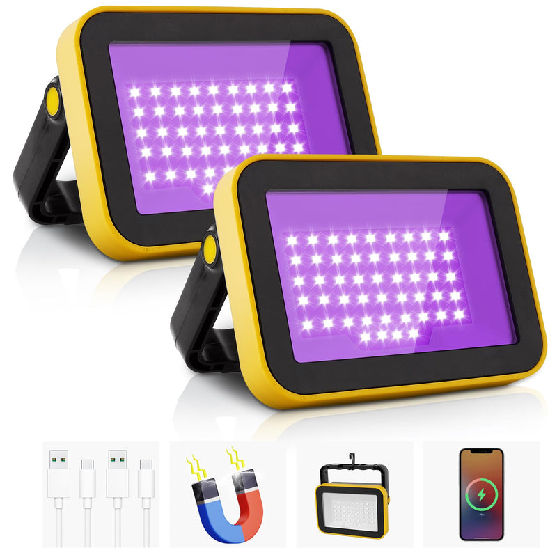 [Australia - AusPower] - Rechargeable LED Black Light, Battery Powered Portable Blacklight, 400nm LED Flood Light Black Lights, Neon Glow Party, Blacklight Catfishing, Halloween, Glow in The Dark Decoration 2 Pack 
