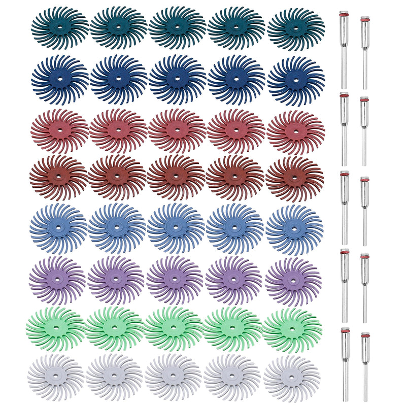 Yakamoz 50Pcs Radial Bristle Disc Kit 1 Inch Radial Polishing Discs Jewelry Detail Abrasive Brush Wood Metal Gap Polishing Wheels for Rotary Tools with 2.35mm 3mm Mandrels