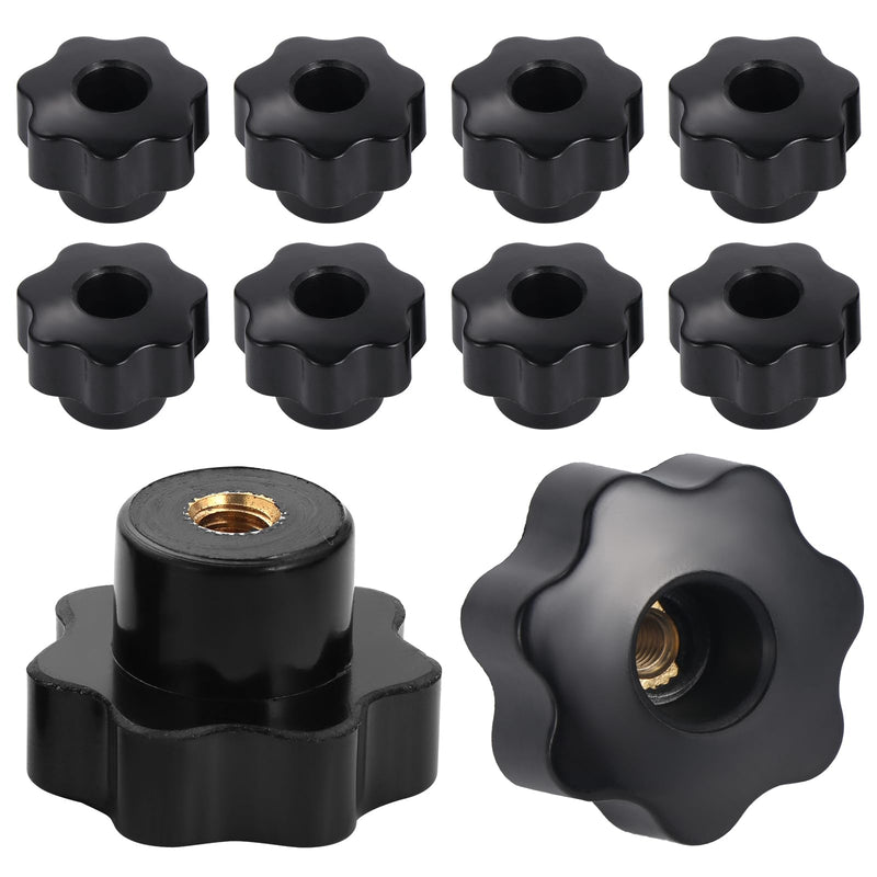 [Australia - AusPower] - OCR 10Pcs 7 Star Through Hole Knob M6 Knurled Thread Clamping Knob, Star Shape Hand Knobs Black Plastic Screw-On Clamping Star Knob Handle 