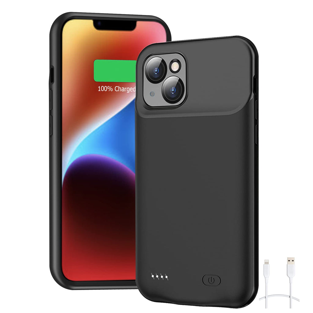 [Australia - AusPower] - Battery Case for iPhone 14, Full Encircle 7000mAh Ultra-Slim Rechargeable Smart Portable Charging Cover Extended Battery Pack Compatible with iPhone 14 (6.1 inch) Charger Case Support Carplay-Black Black iPhone 14 (6.1 inch) 